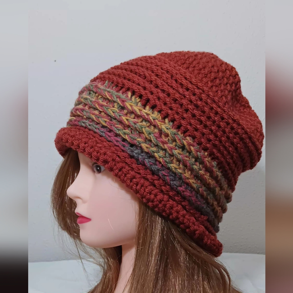Hand Crochet Multicolor Cotton Blend Hat for Women